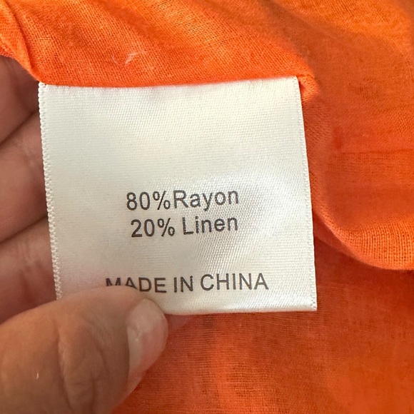 Anthropologie Orange Printed Linen Blend Mini Babydoll Dress size L - Picture 3 of 5